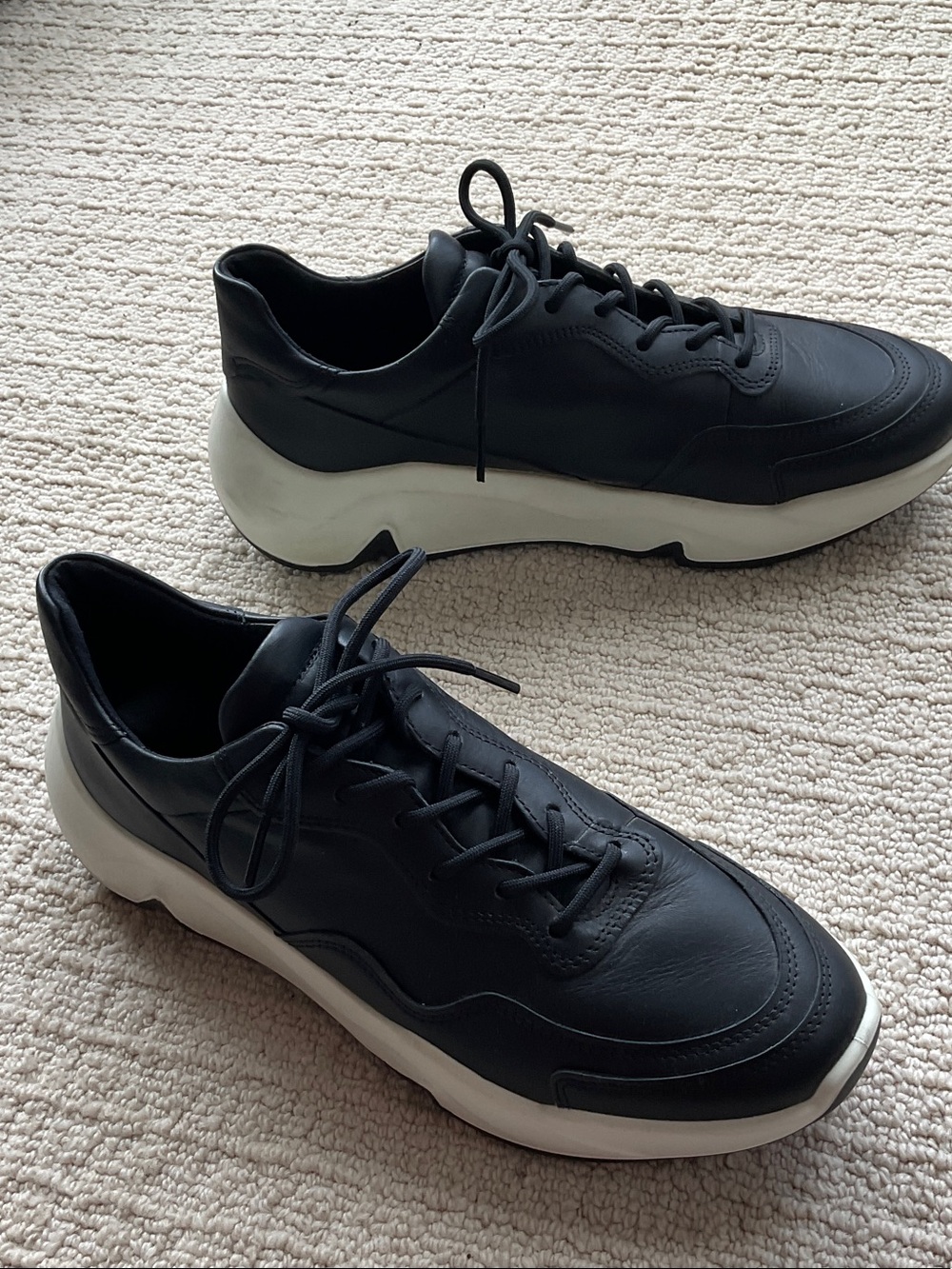 Ecco Black Leather Lace-Up Sneakers with White Sole